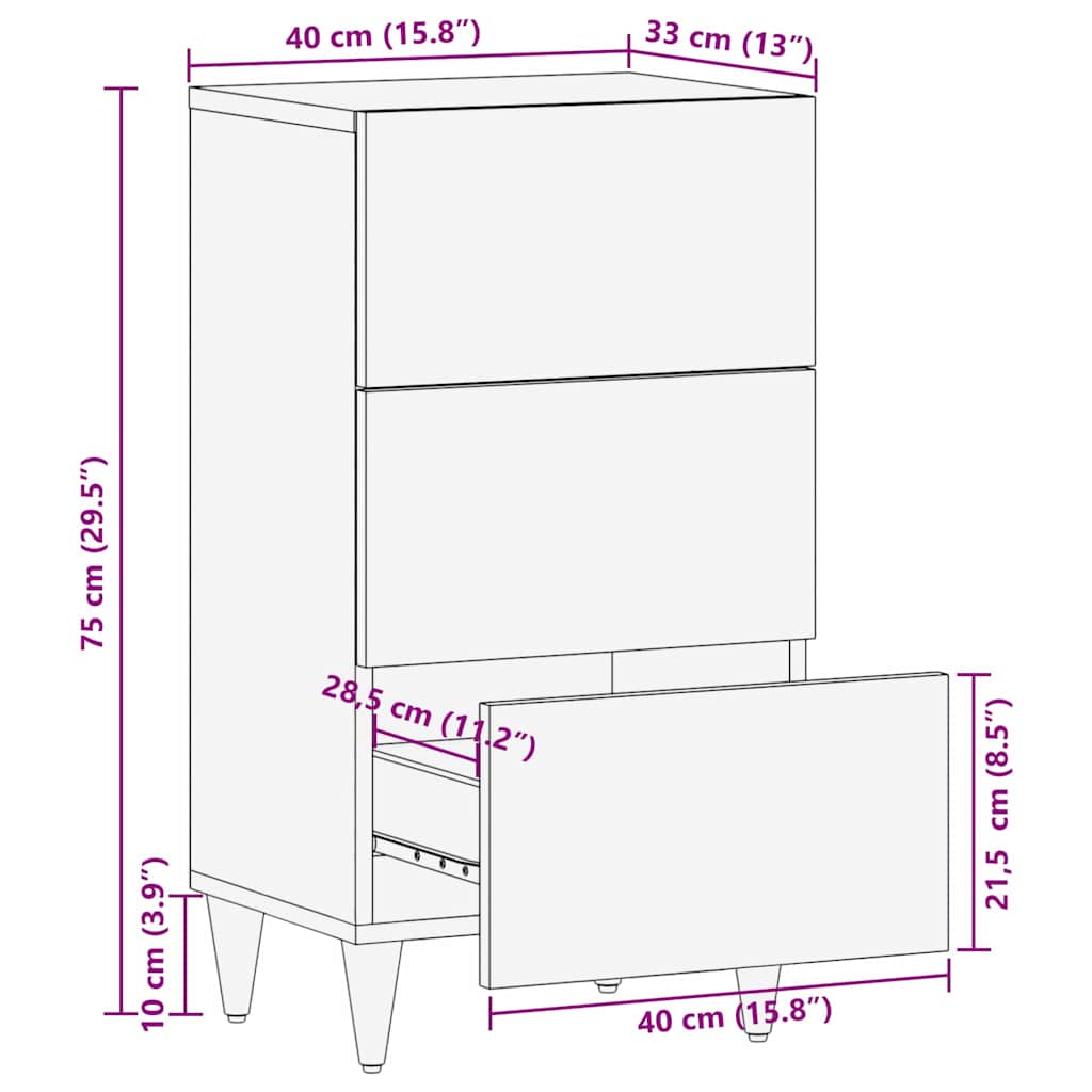 Credenza Nero e Oro 40 x 33 x 75 cm legno massello di mango