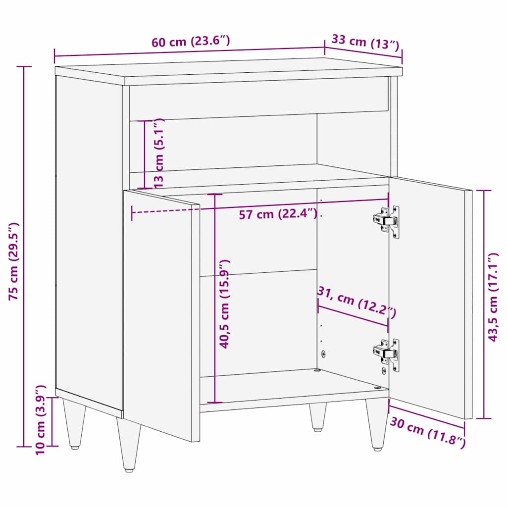 Credenza Nero e Oro 60 x 33 x 75 cm legno massello di mango