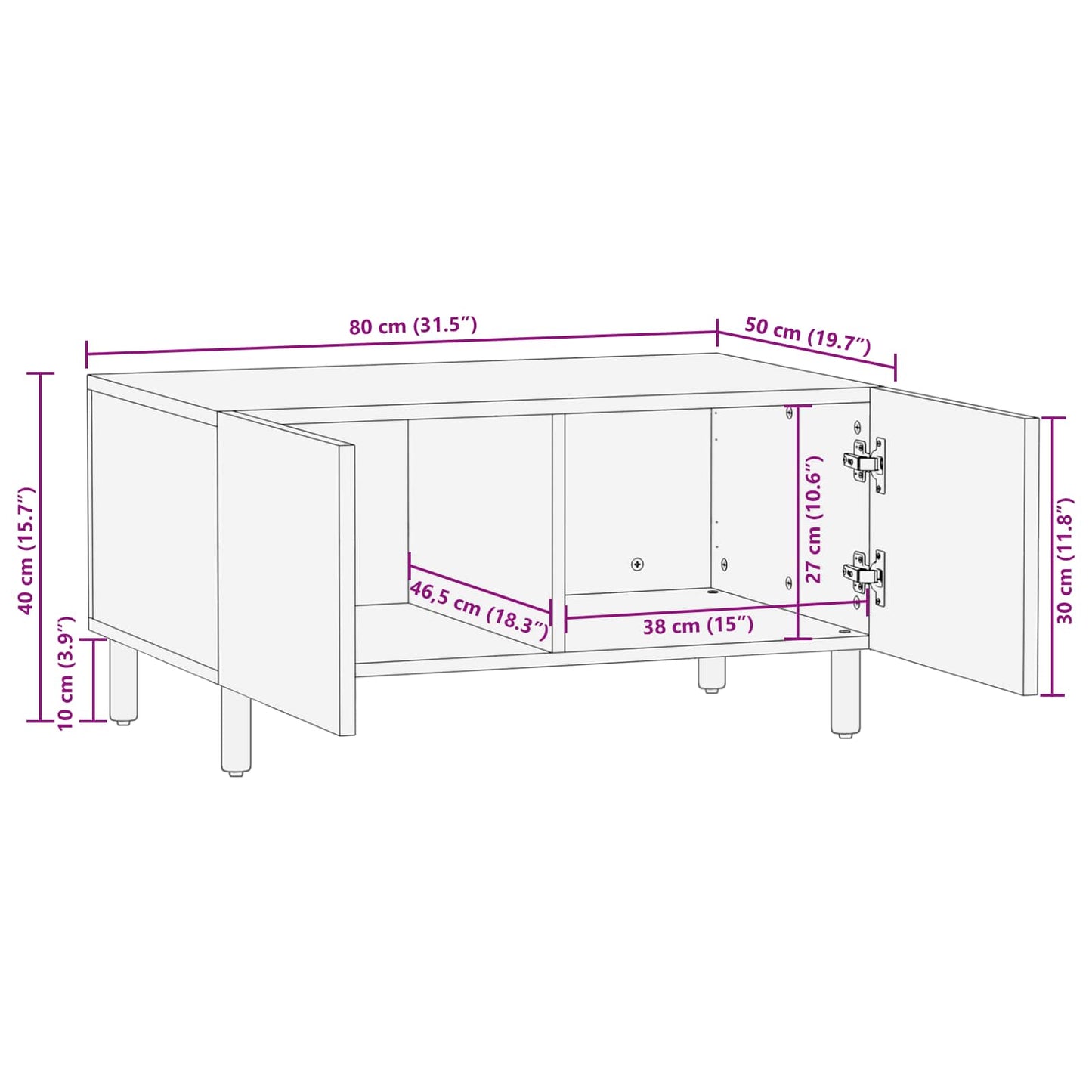 Tavolino da salotto Bianco 80 x 50 x 40 cm | homemem39