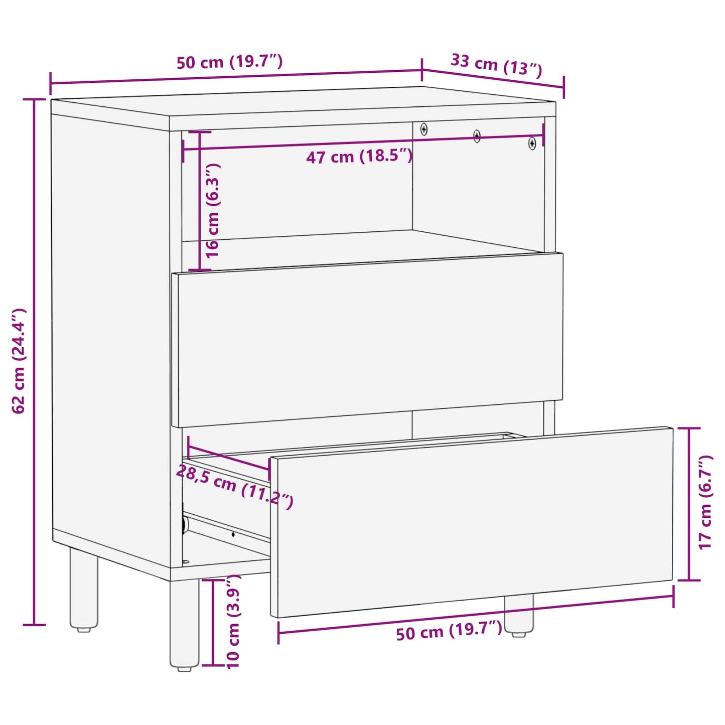 Armadio da Notte Bianco 50 x 33 x 60 cm Legno di mango massello | homemem39