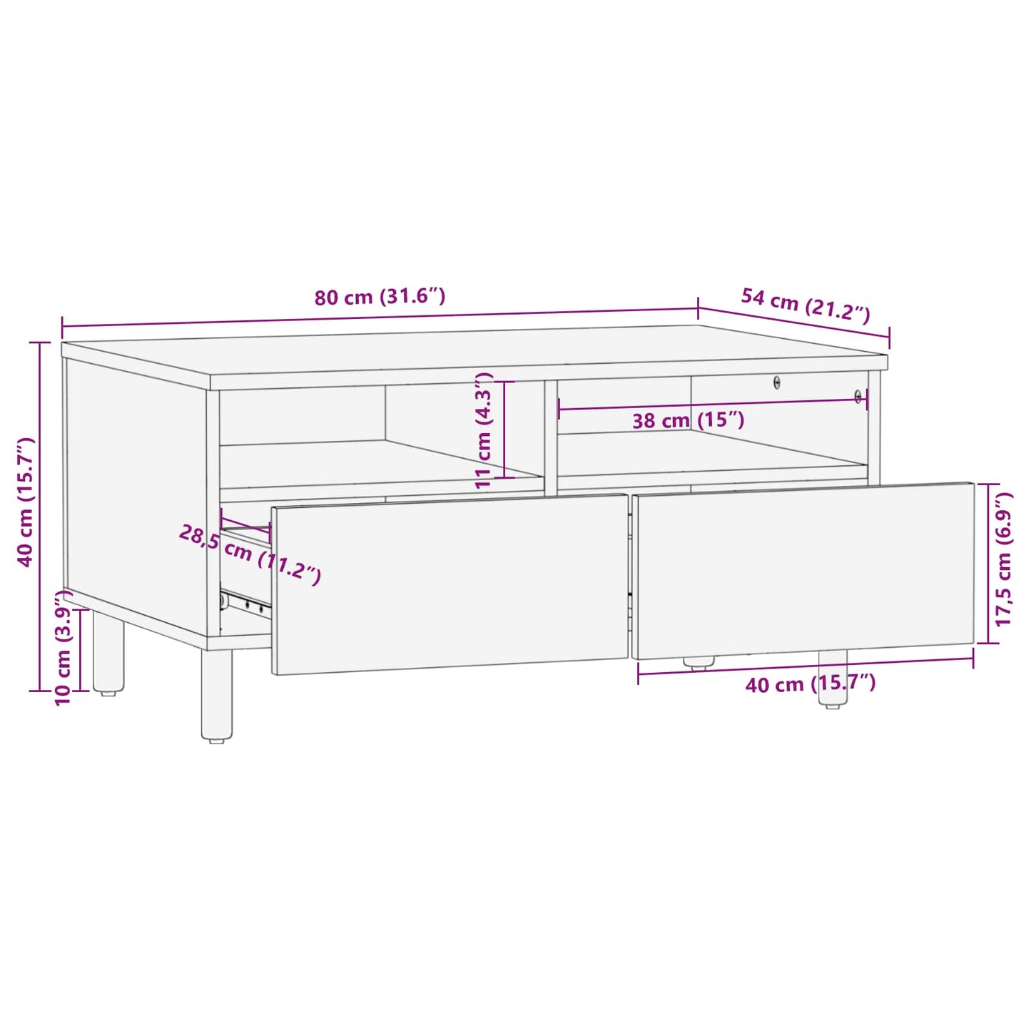 Tavolino da salotto con cassetto Bianco 80 x 54 x 40 cm