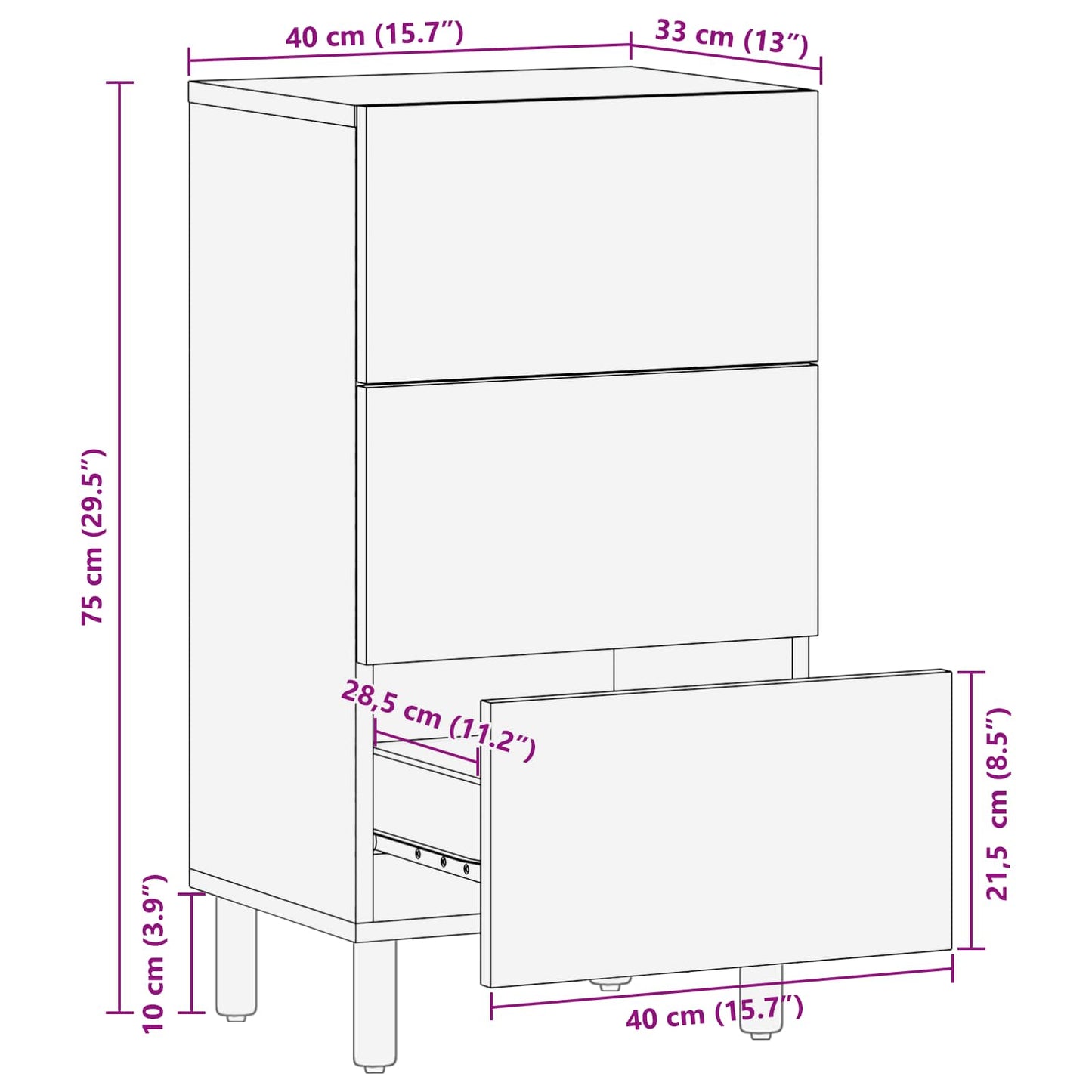 Credenza con cassetto Finitura Bianco Lavato 40 x 33 x 75 cm