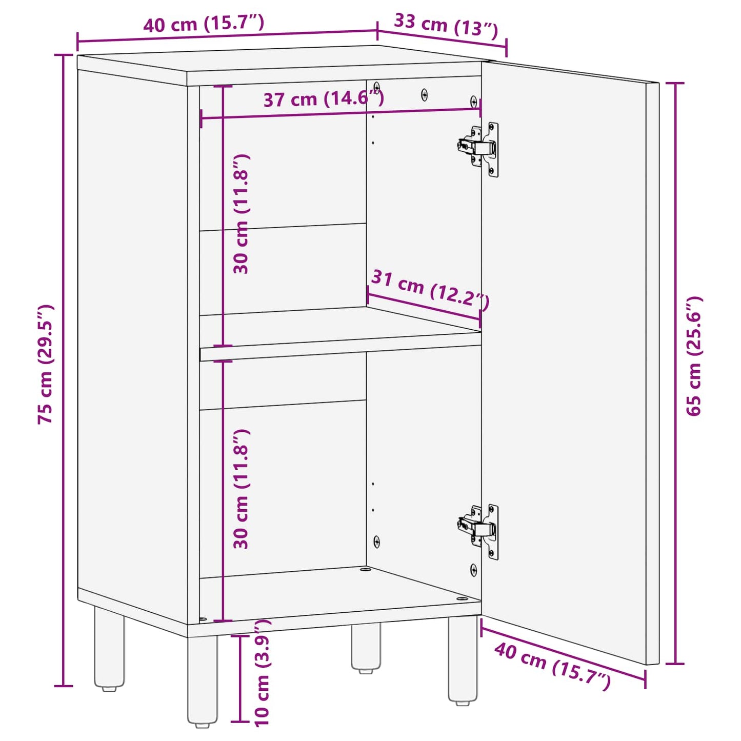 Credenza Finitura Bianco Lavato 40 x 33 x 75 cm