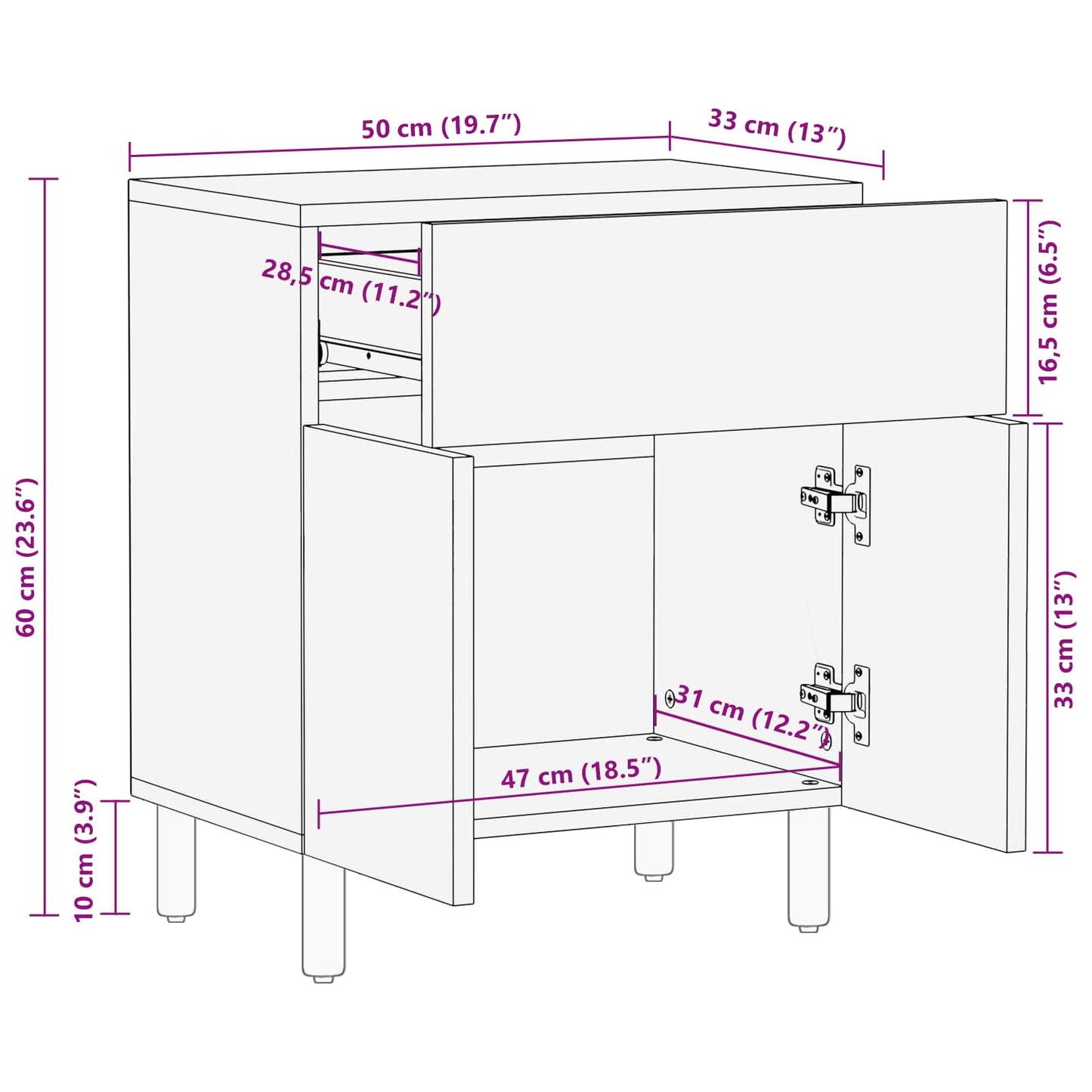 Armadio da Notte con cassetto Marrone 50 x 33 x 60 cm | homemem39