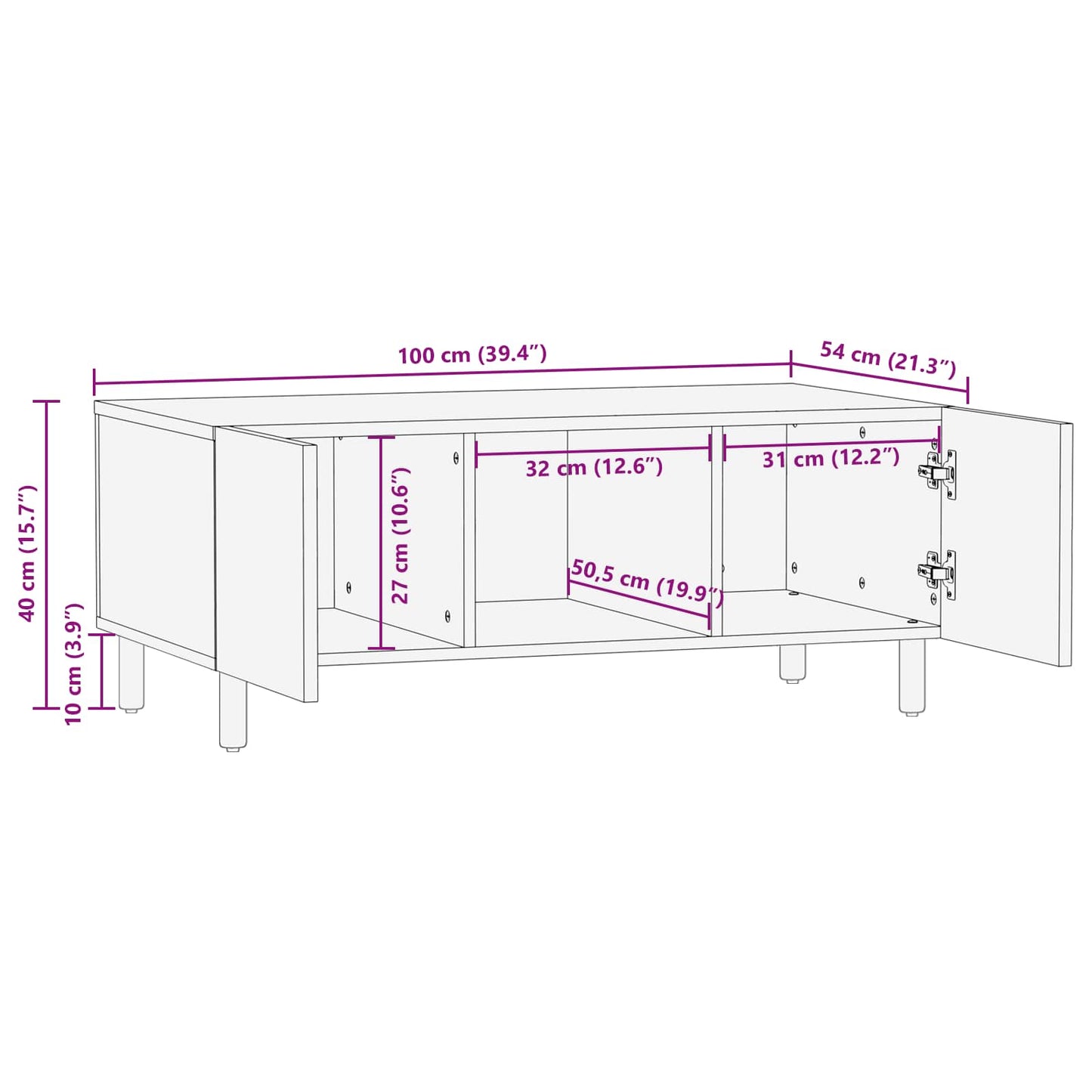 Tavolino da salotto Marrone 100 x 54 x 40 cm | homemem39