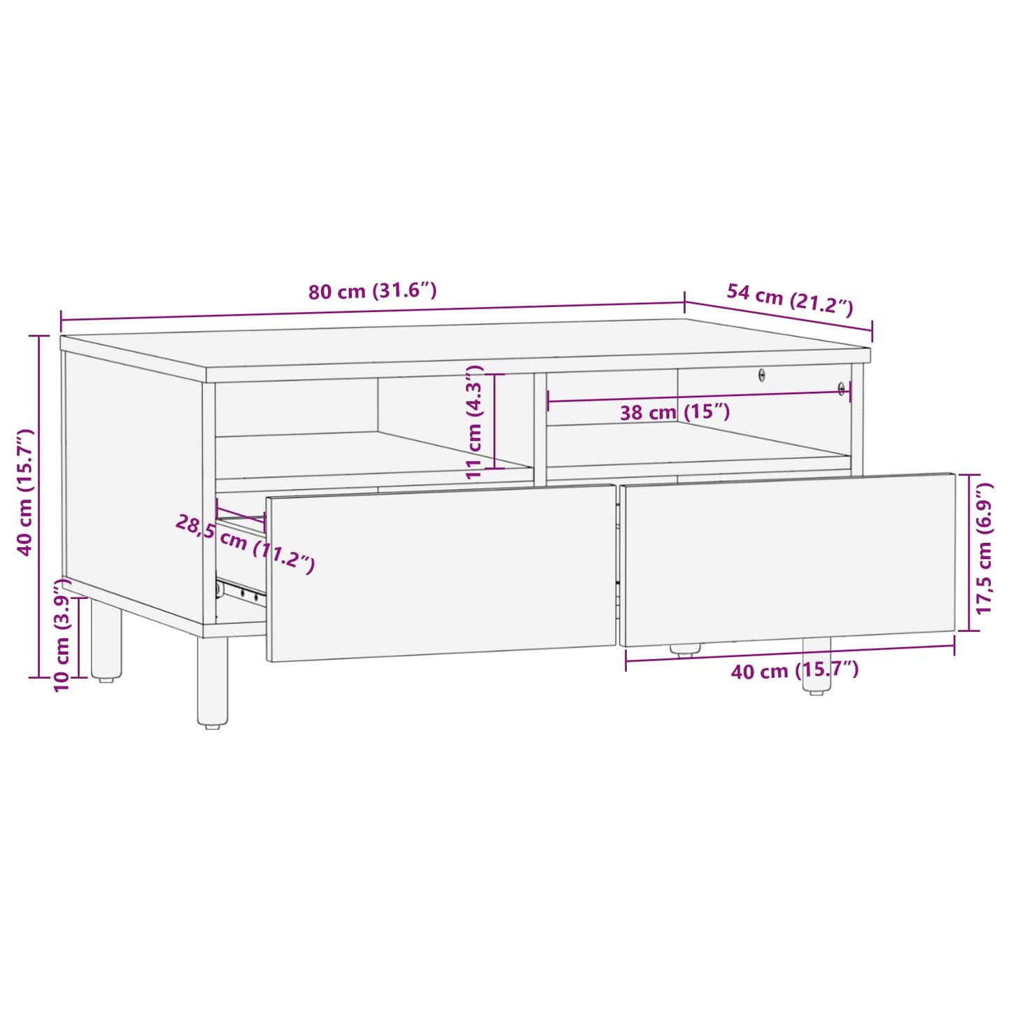 Tavolino da salotto con cassetto Marrone 80 x 54 x 40 cm | homemem39