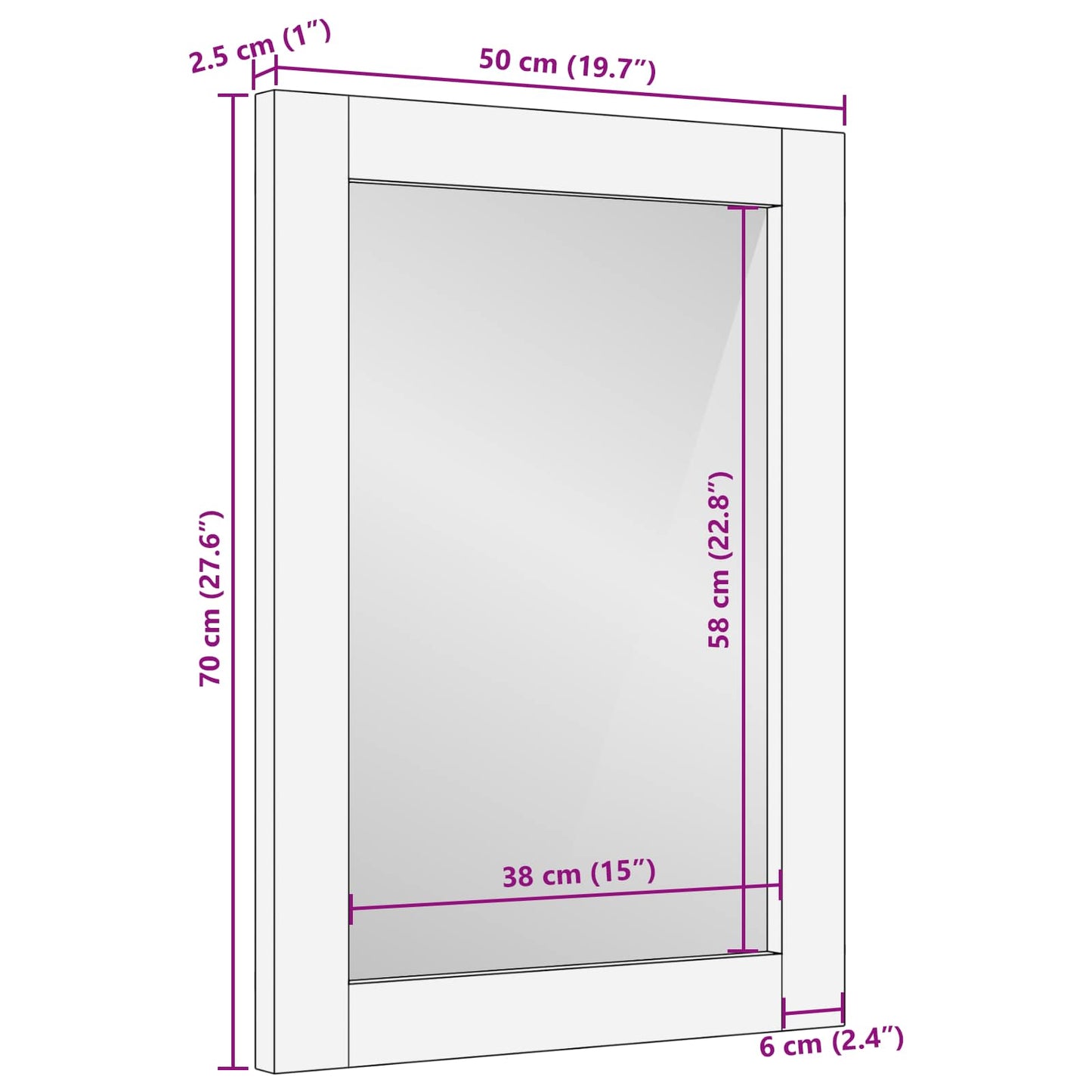Specchio da bagno Finitura Marrone Acacia 50 x 70 x 2,5 cm | homemem39