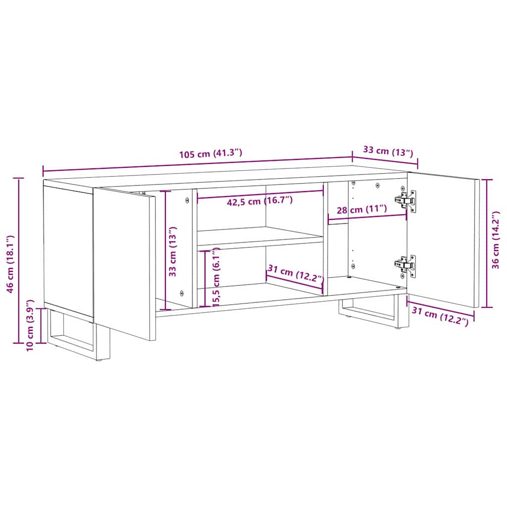 Mobile TV Marrone 105 x 33 x 46 cm legno massello di mango