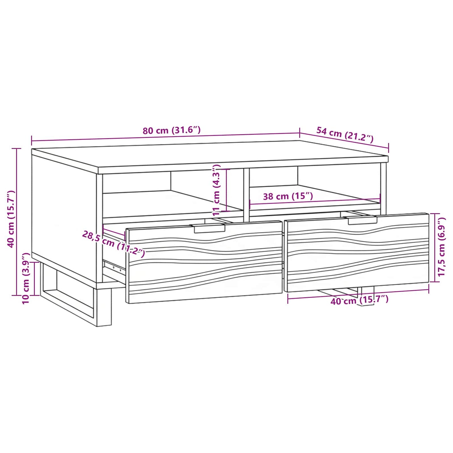 Tavolino da salotto con cassetto Marrone e Nero 80 x 54 x 40 cm | homemem39