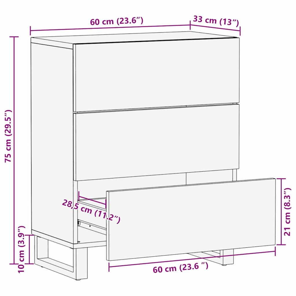 Credenza Bianco 60 x 33.5 x 75 cm Legno massello di mango - homemem39