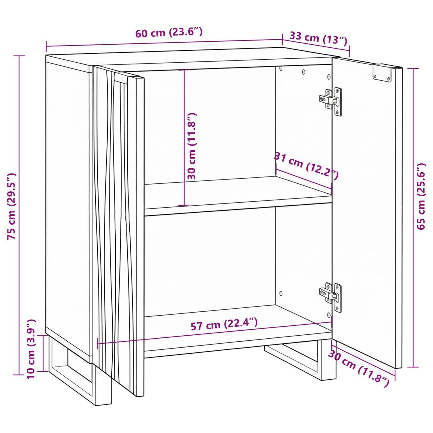 Credenza Noce 60 x 33,5 x 75 cm Legno di mango massello