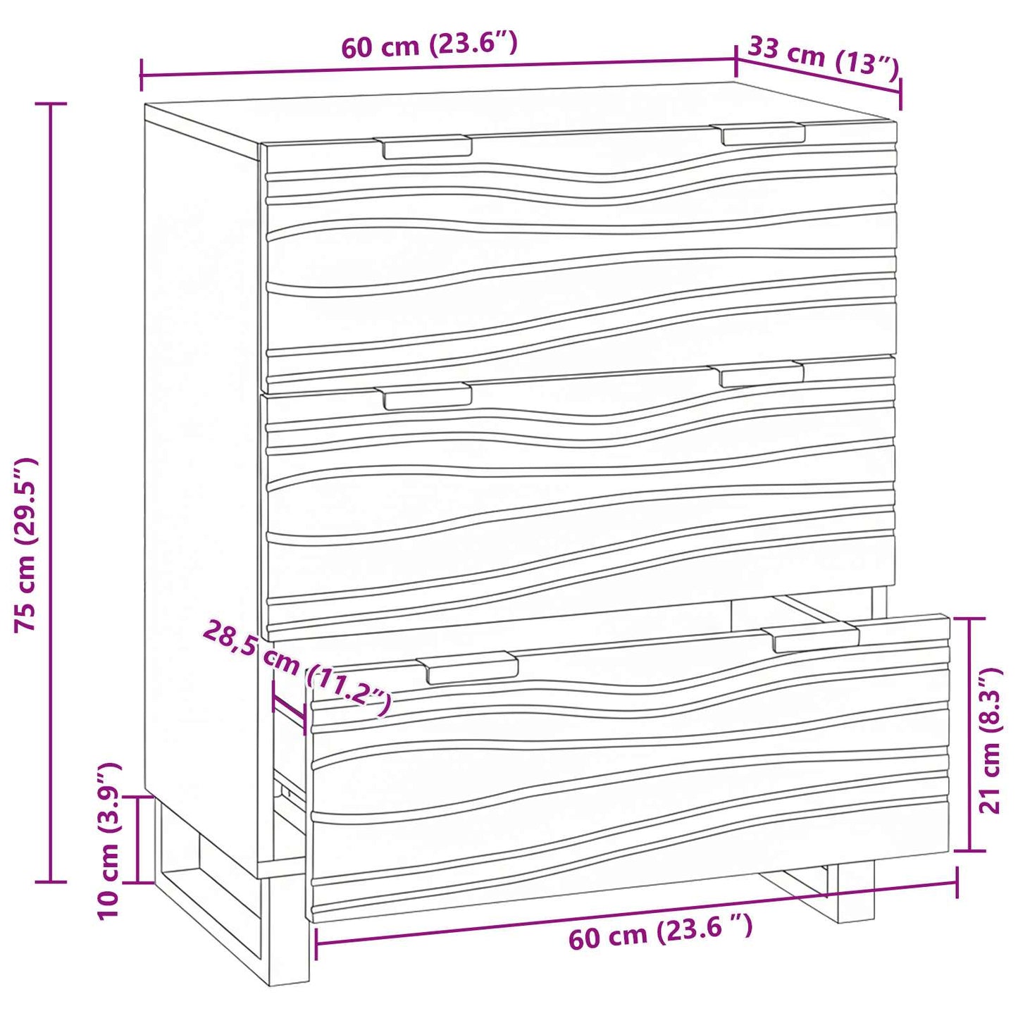 Credenza Marrone 60 x 33.5 x 75 cm Legno massello di mango