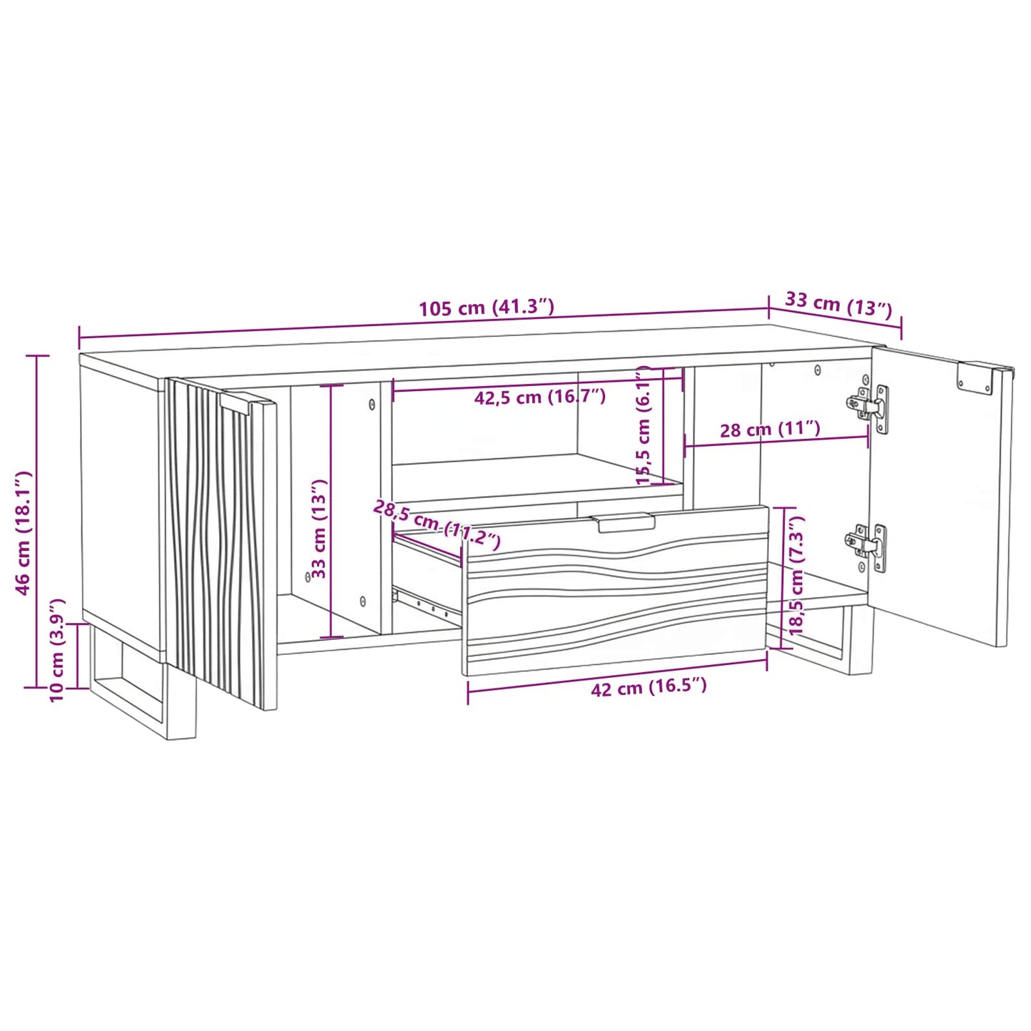 Unità TV 105 x 33 x 46 cm Noce Legno ingegnerizzato