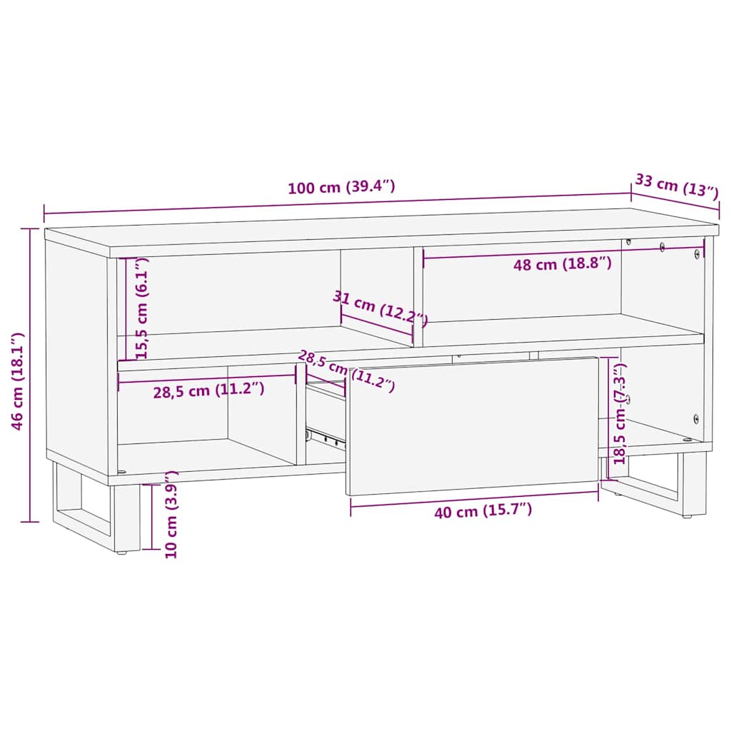 Mobile TV Marrone 105 x 33 x 46 cm legno massello di mango