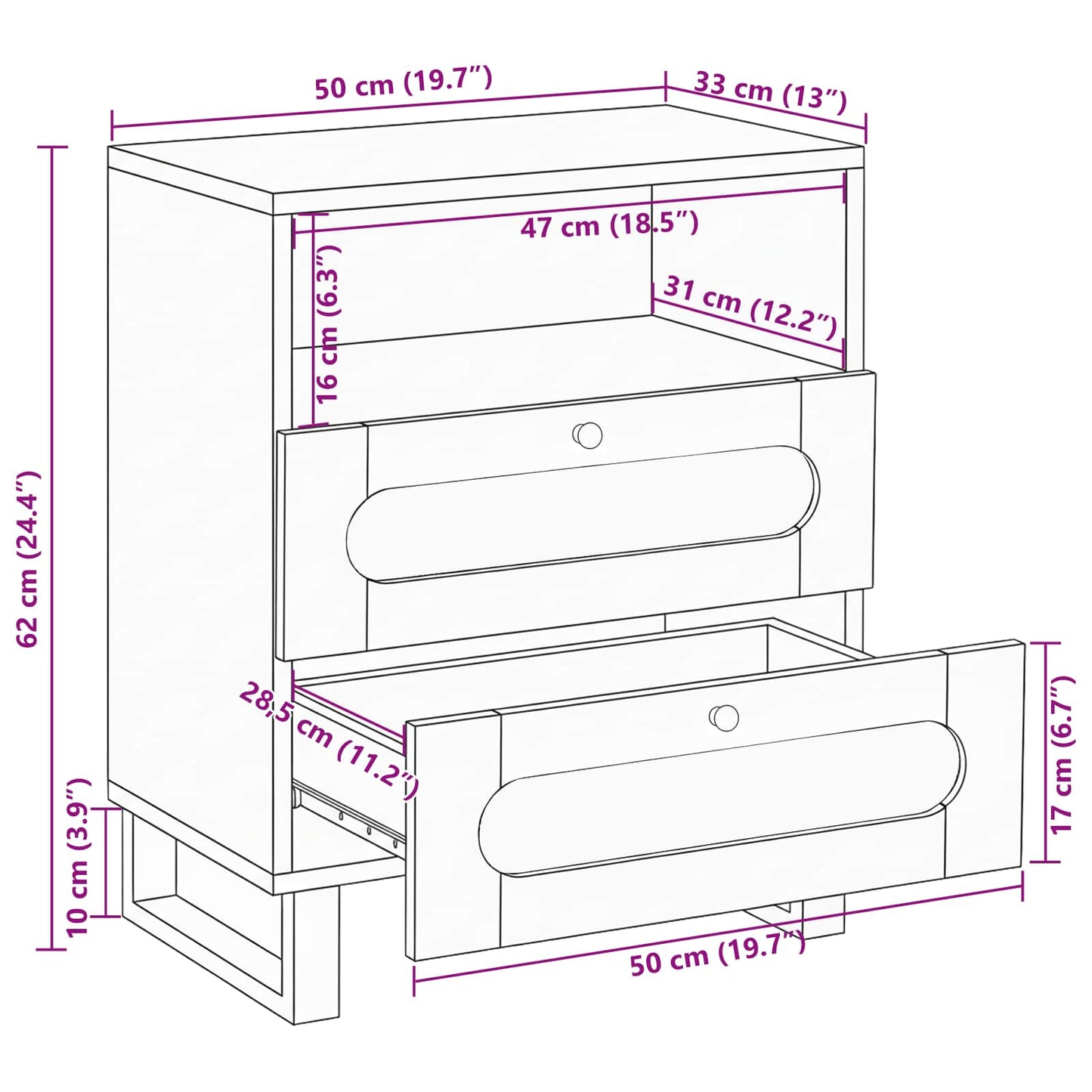 Armadio da Notte con cassetto Naturale 50 x 33 x 62 cm | homemem39