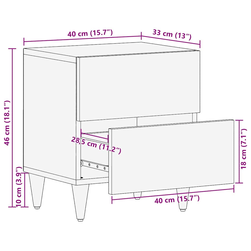 Comodino Marrone chiaro 40 x 33 x 46 cm legno massello di mango