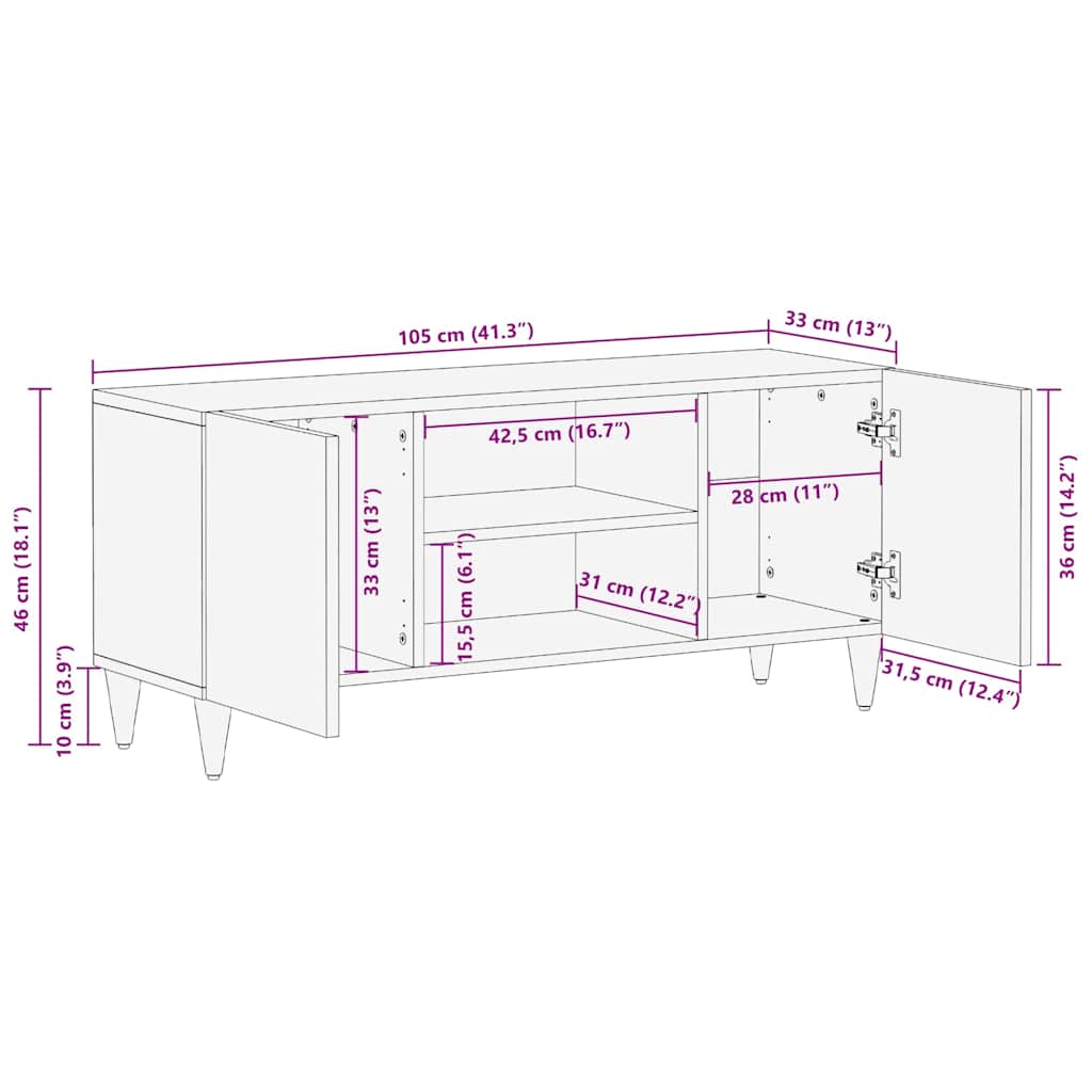 Mobile TV con lo scaffale Marrone chiaro 105 x 33 x 46 cm