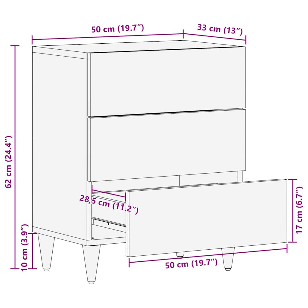 Comodino Marrone chiaro 50 x 33 x 60 cm legno massello di mango