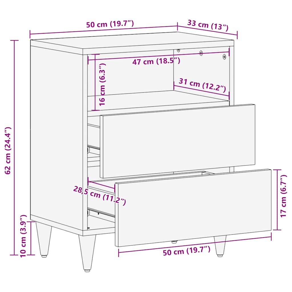 Comodino Marrone chiaro 50 x 33 x 60 cm legno massello di mango