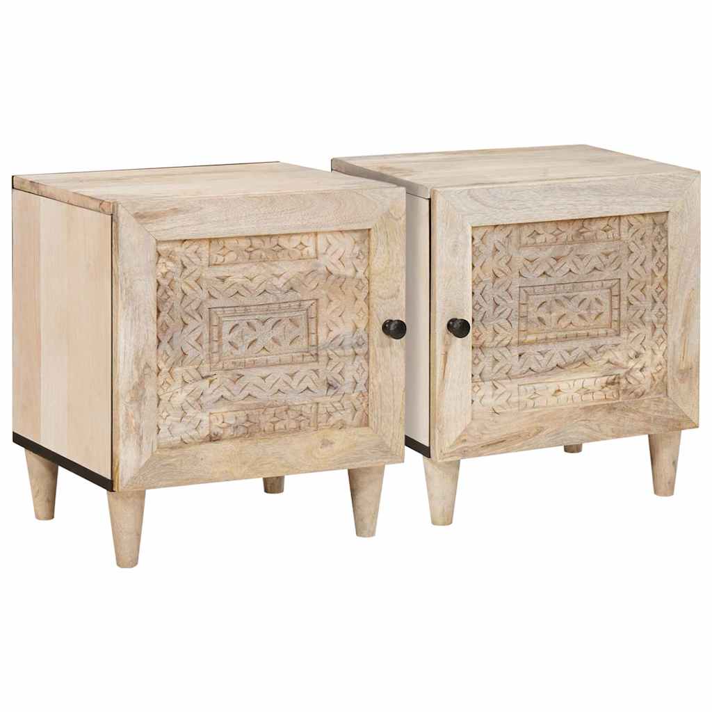 Comodino 2 pcs Beige 40 x 33 x 46 cm legno massello di mango - homemem39