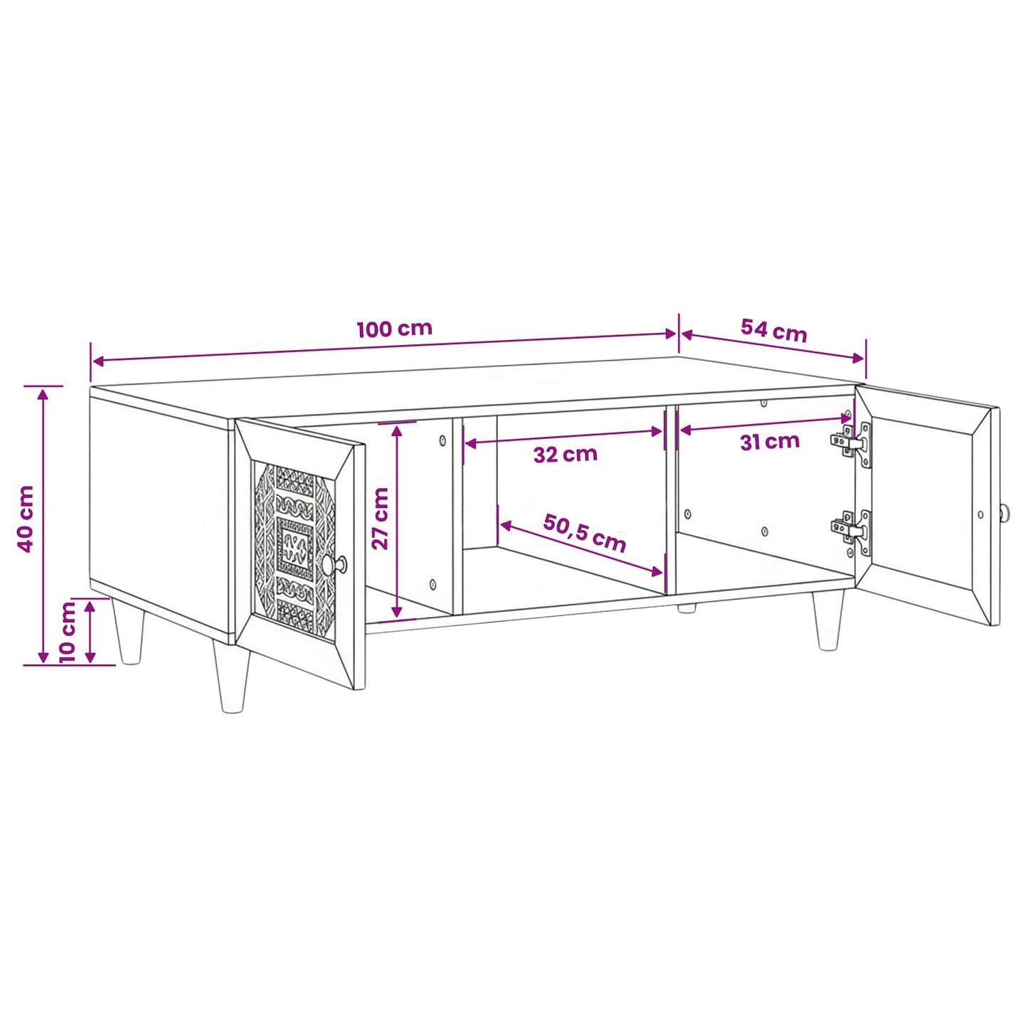 Tavolino da salotto Bianco Sbiancato 100 x 54 x 40 cm