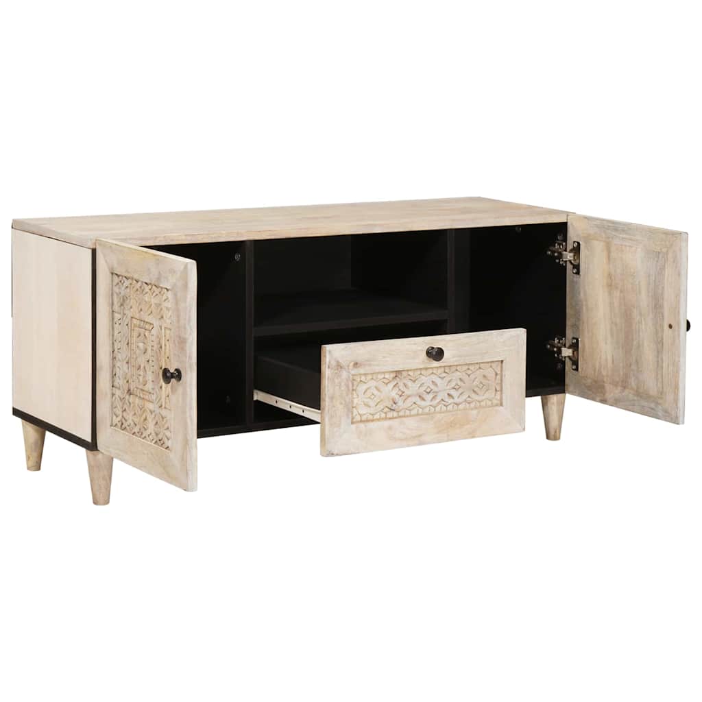 Mobile TV Bianco 105 x 33 x 46 cm legno massello di mango
