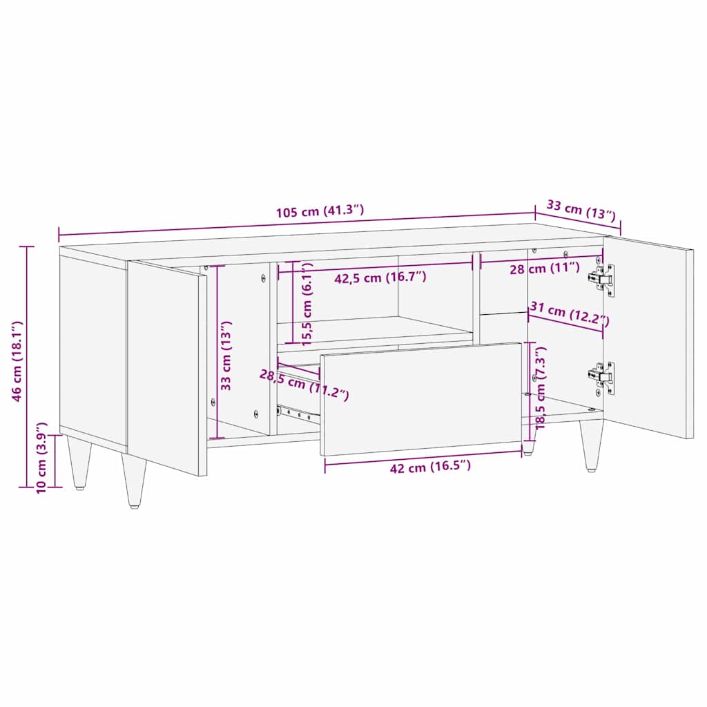 Mobile TV Bianco 105 x 33 x 46 cm legno massello di mango
