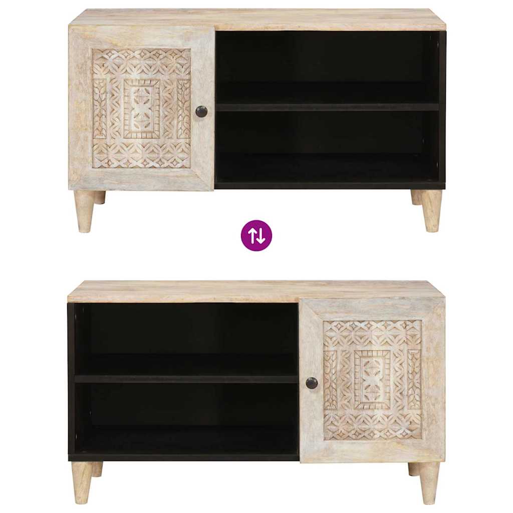 Mobile TV Bianco 80 x 33 x 46 cm legno massello di mango