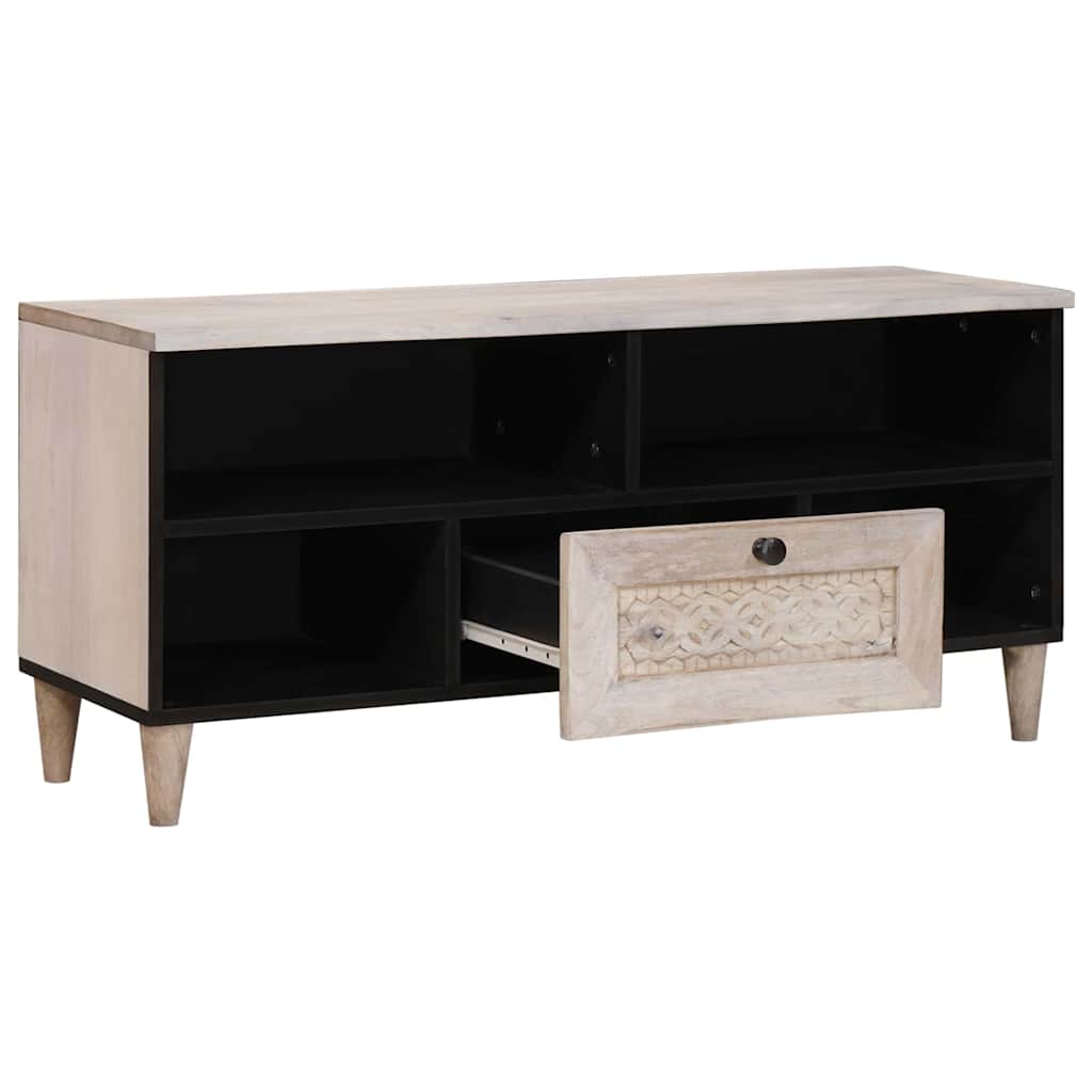 Mobile TV Bianco 105 x 33 x 46 cm legno massello di mango