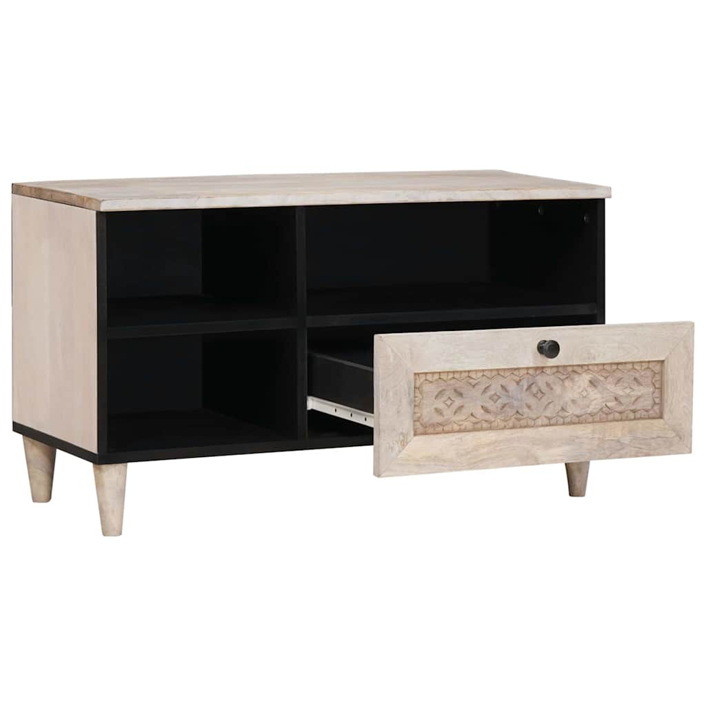 Mobile TV Bianco 80 x 33 x 46 cm legno massello di mango