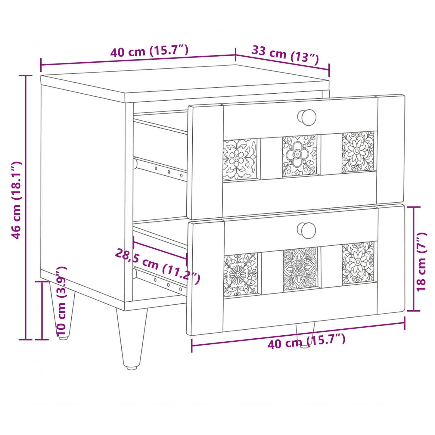 Armadio da Notte con cassetto Naturale 40 x 33,5 x 46 cm | homemem39