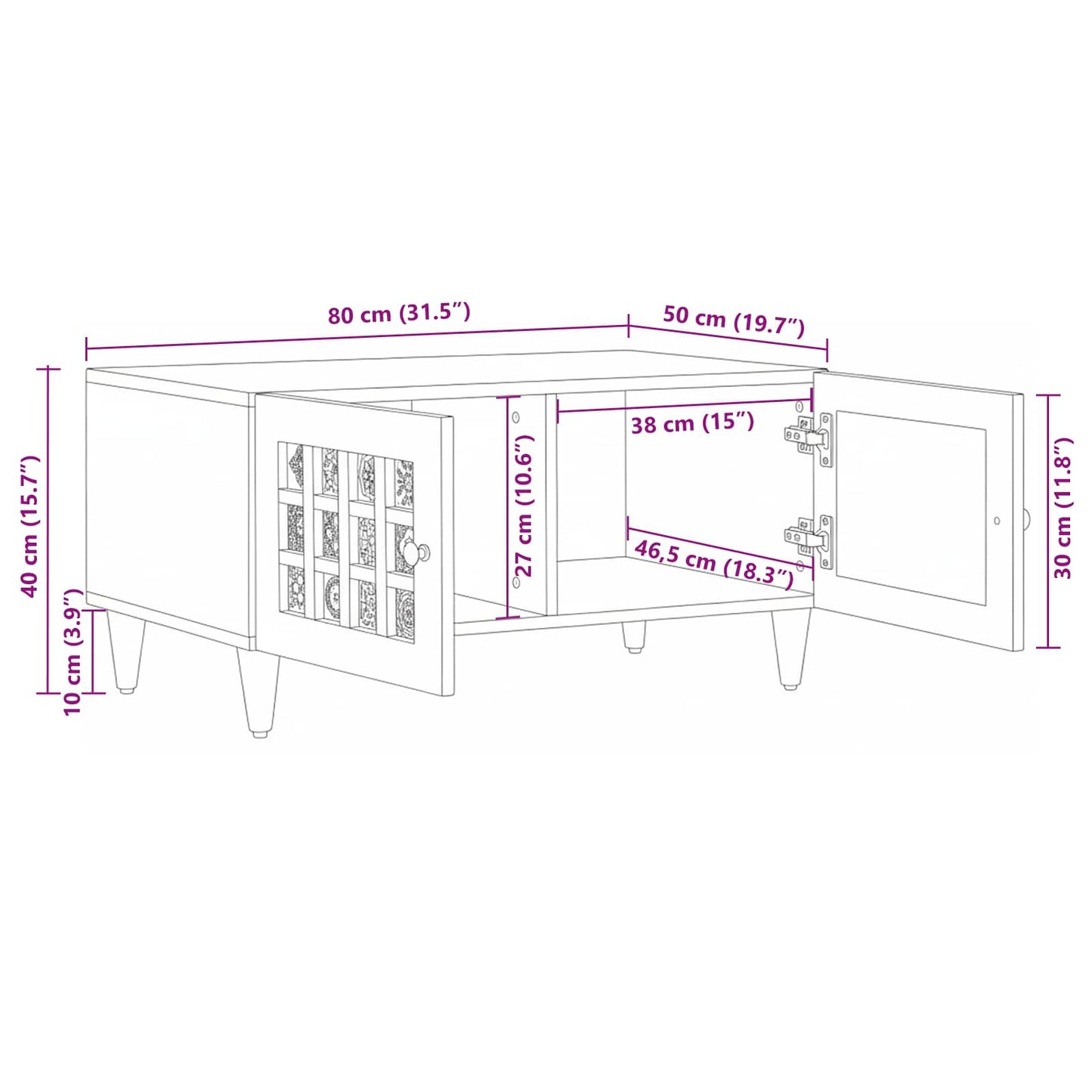 Tavolino da salotto Naturale 80 x 50 x 40 cm | homemem39