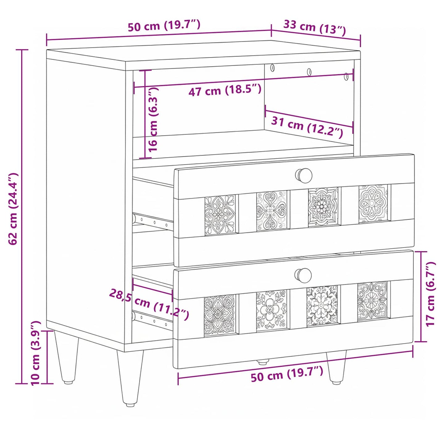 Armadio da Notte con cassetto Naturale 50 x 33 x 62 cm | homemem39