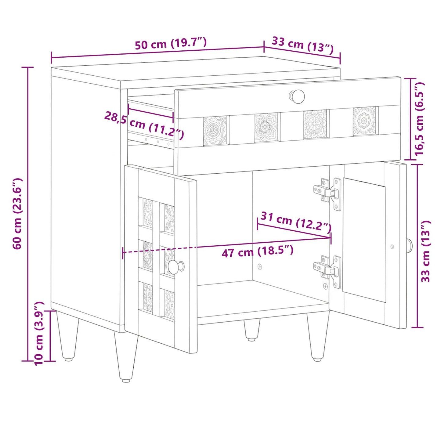 Armadio da Notte con cassetto Naturale 50 x 33 x 60 cm | homemem39