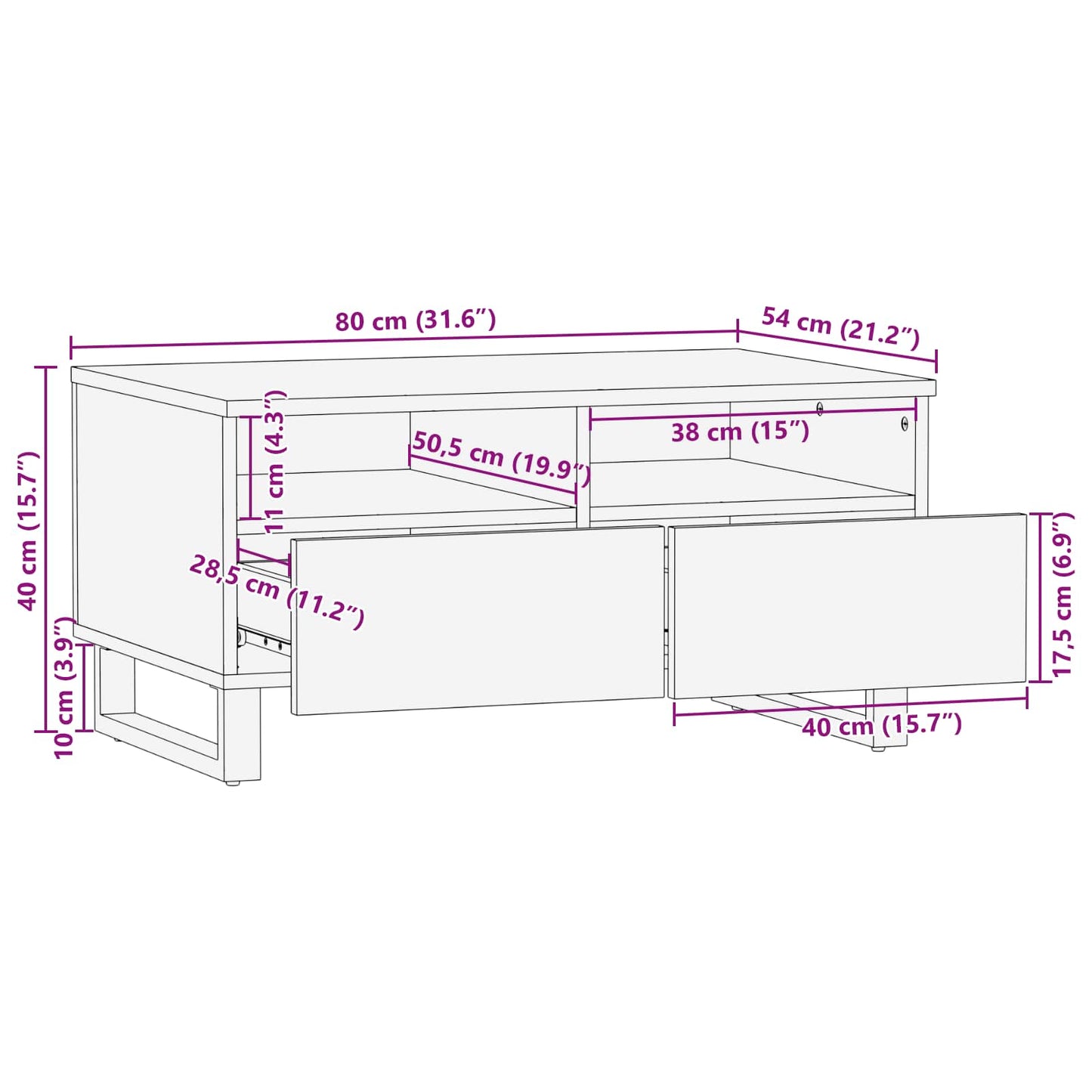 Tavolino da salotto con cassetto Marrone 80 x 54 x 40 cm | homemem39