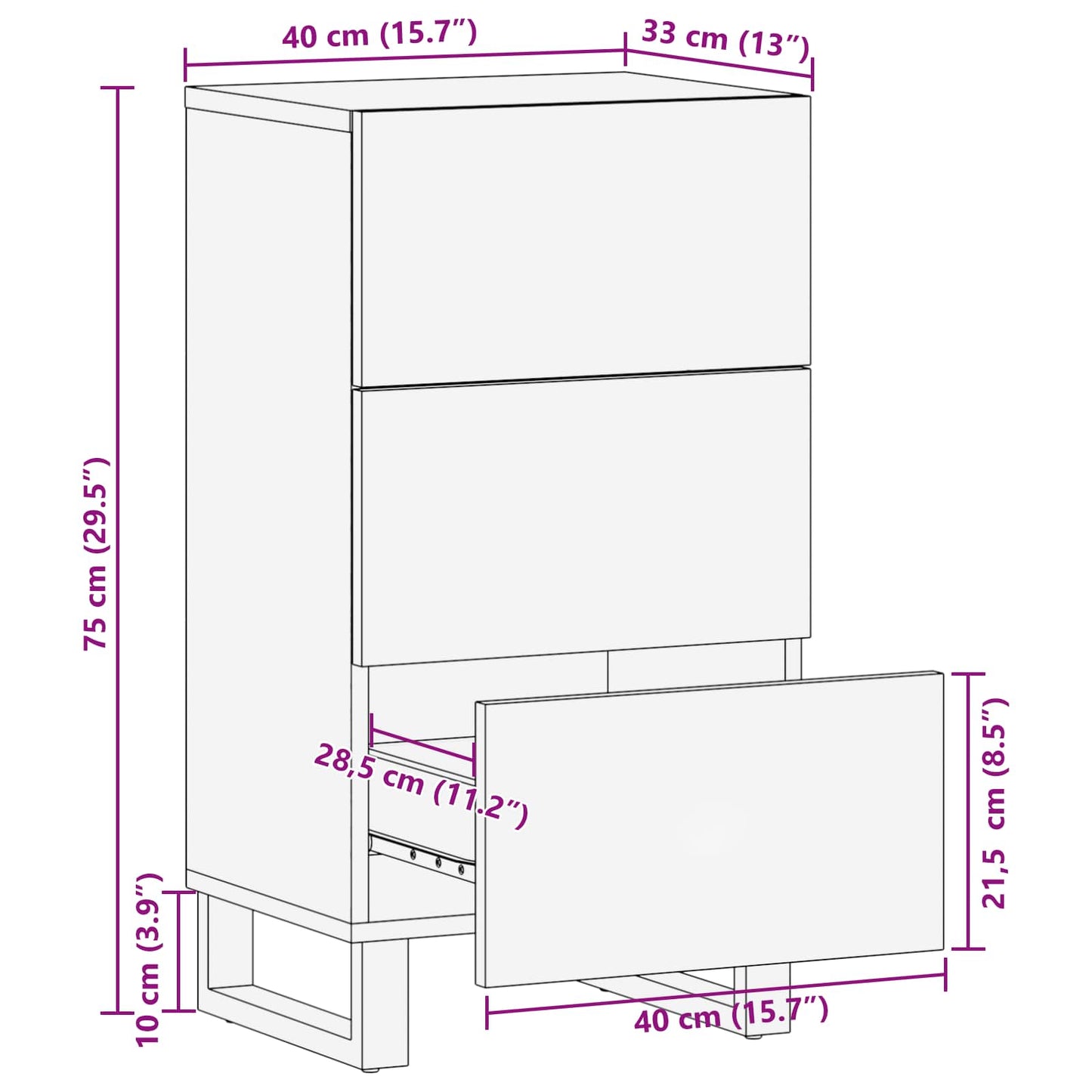 Mobile laterale Marrone 40 x 33 x 75 cm Legno di mango massello