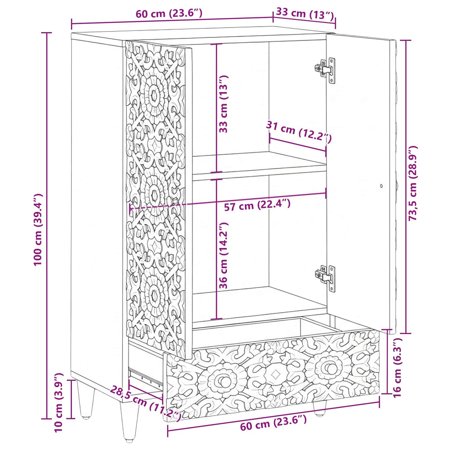 Mobile Alto Marrone 60 x 33,5 x 100 cm Legno di mango massello | homemem39