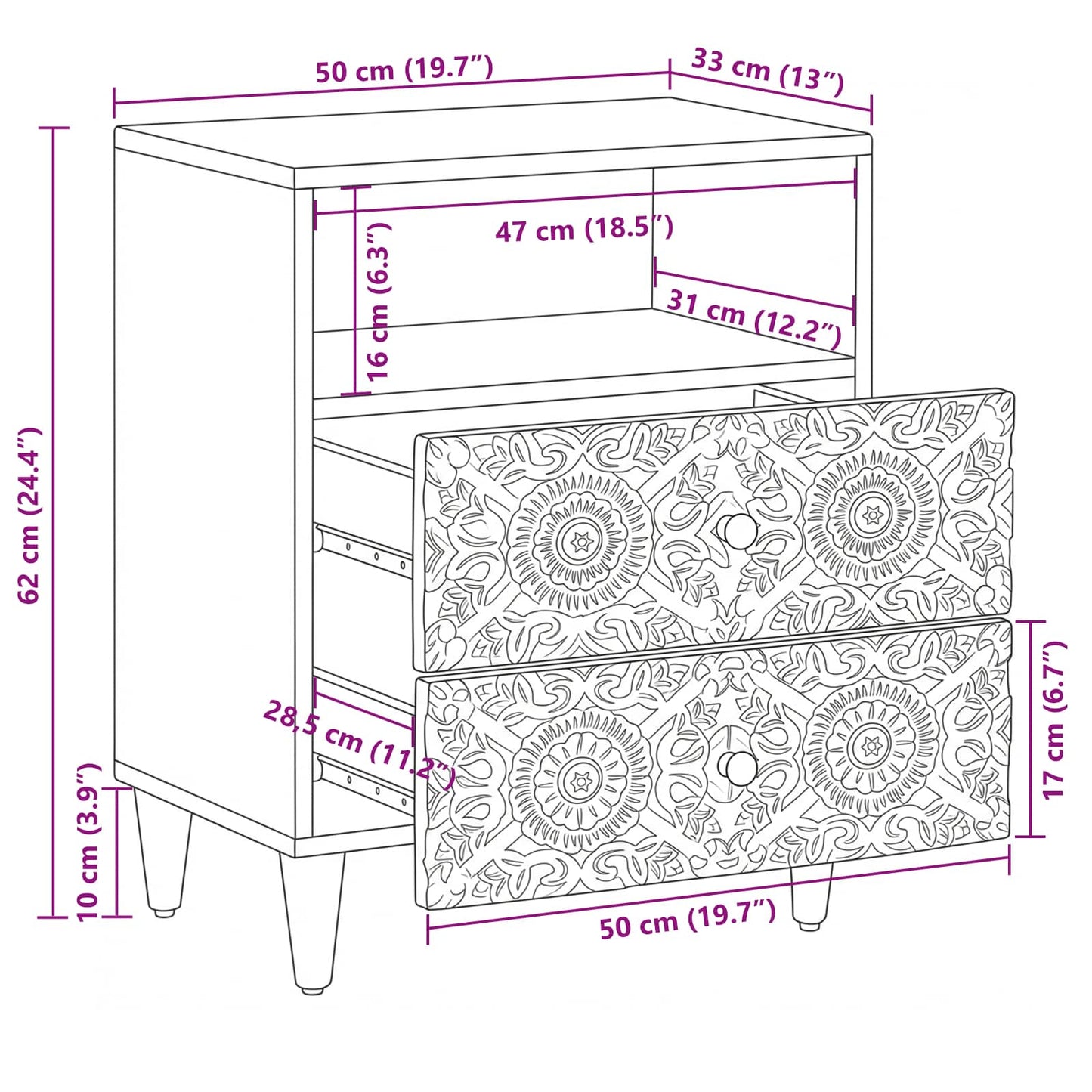 Mobiletto da Letto con cassetto Bianco 50 x 33 x 60 cm | homemem39
