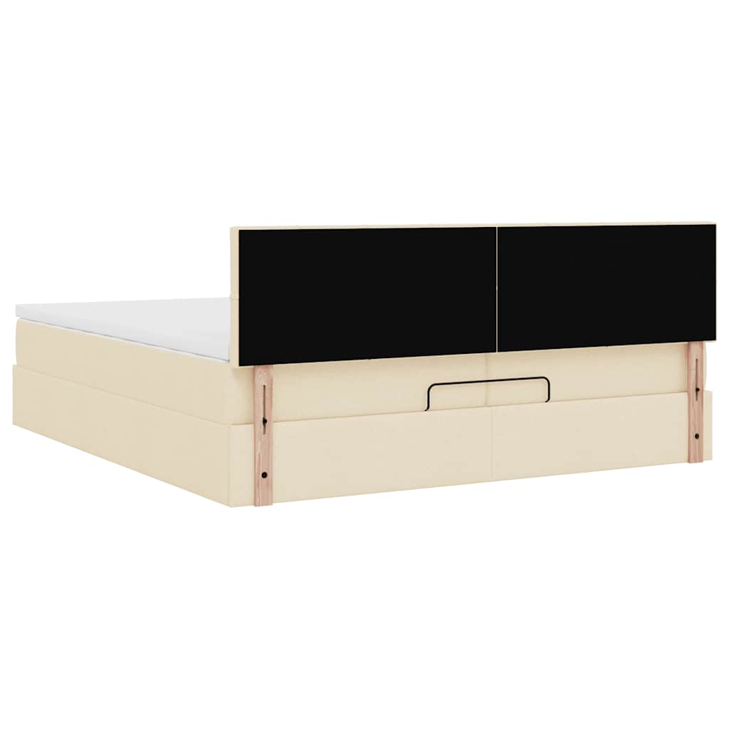 Struttura Letto Pouf con Materasso Crema 200x200cm in Tessuto | homemem39