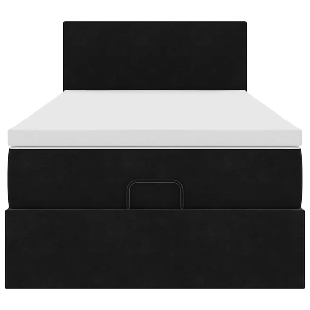 Struttura Letto Pouf con Materasso Nero 100x200 cm Velluto
