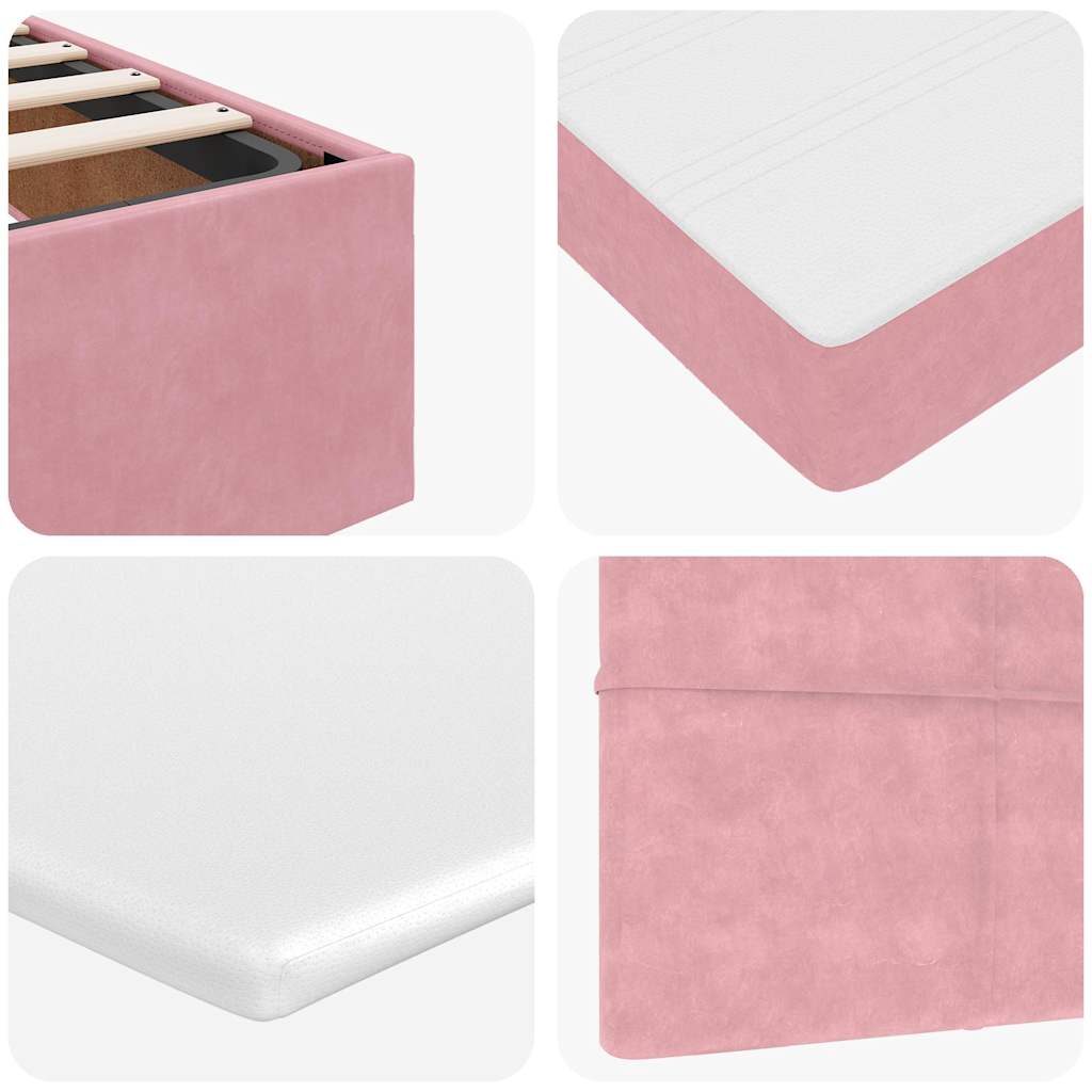 Struttura Letto Pouf con Materasso Rosa 140x200 cm in Velluto | homemem39