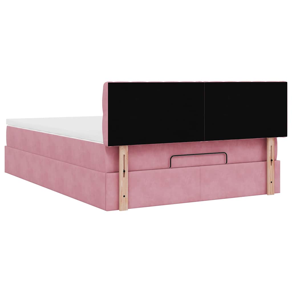 Struttura Letto Pouf con Materasso Rosa 140x190 cm in Velluto | homemem39