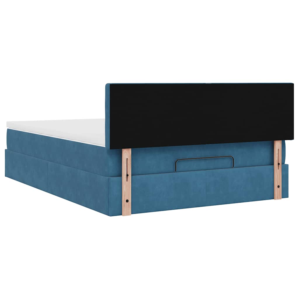 Struttura Letto Pouf con Materasso Blu 140x200cm in Velluto | homemem39