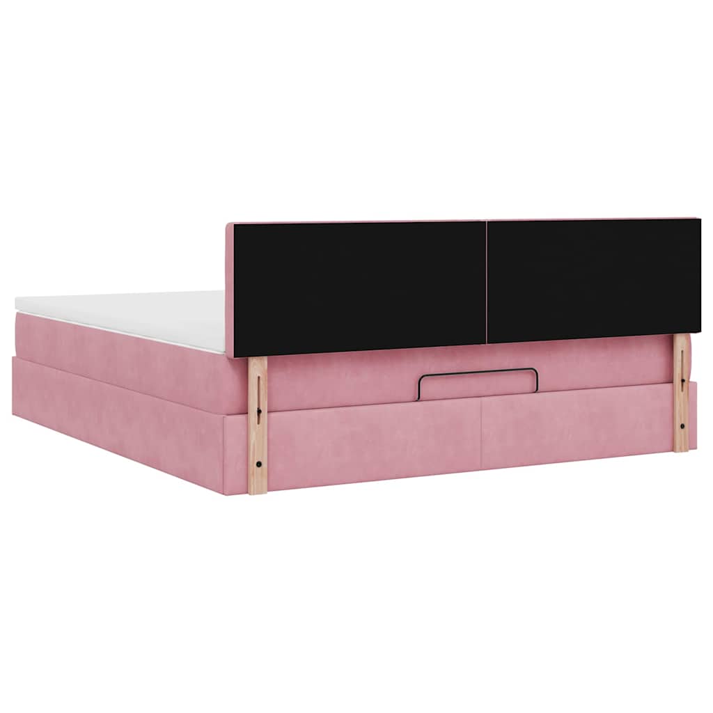 Struttura Letto Pouf con Materasso Rosa 160x200 cm in Velluto - homemem39