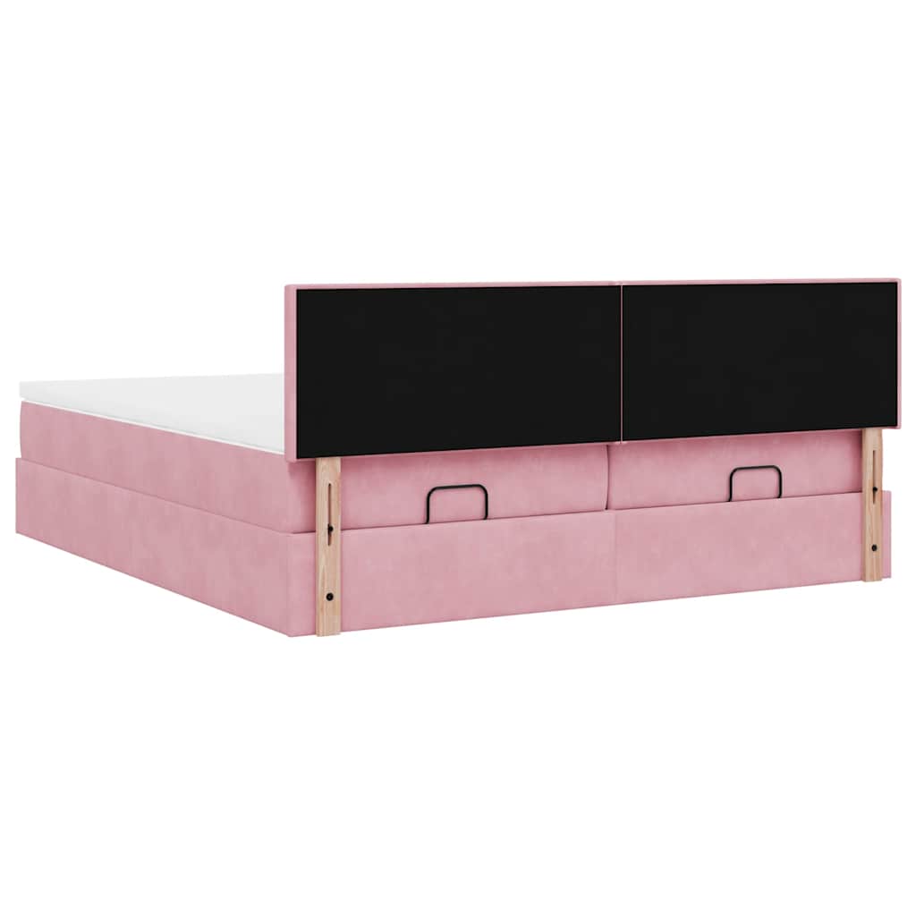 Struttura Letto Pouf con Materassi Rosa 160x200 cm Velluto | homemem39