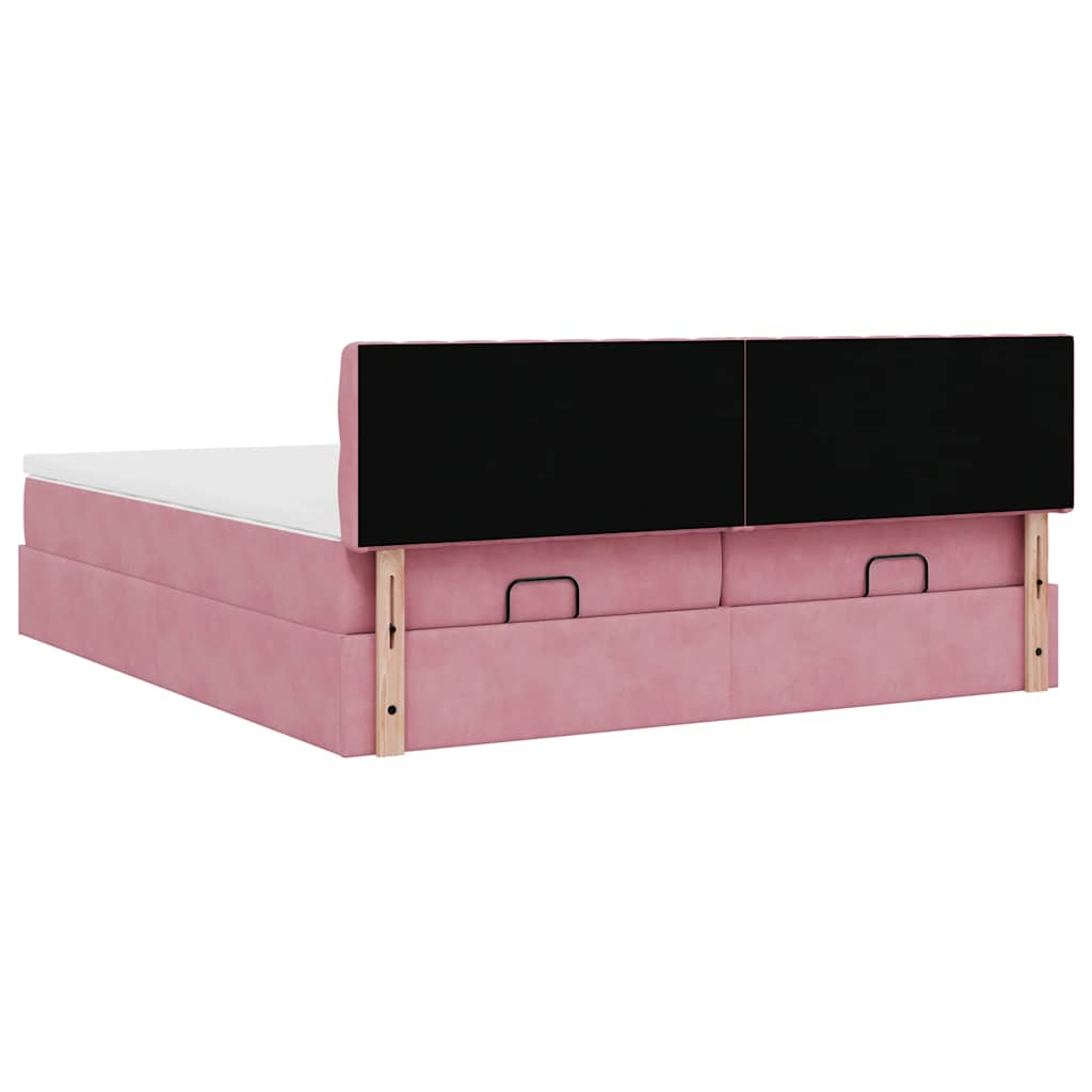 Struttura Letto Pouf con Materassi Rosa 200x200 cm Velluto - homemem39