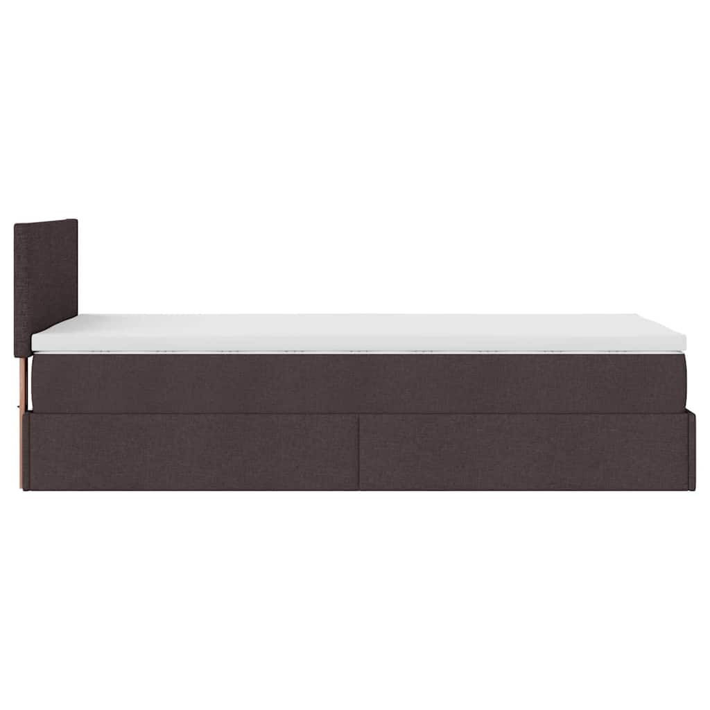 Pouf Letto con Materasso e LED Marrone Scuro 90x200 cm Tessuto | homemem39
