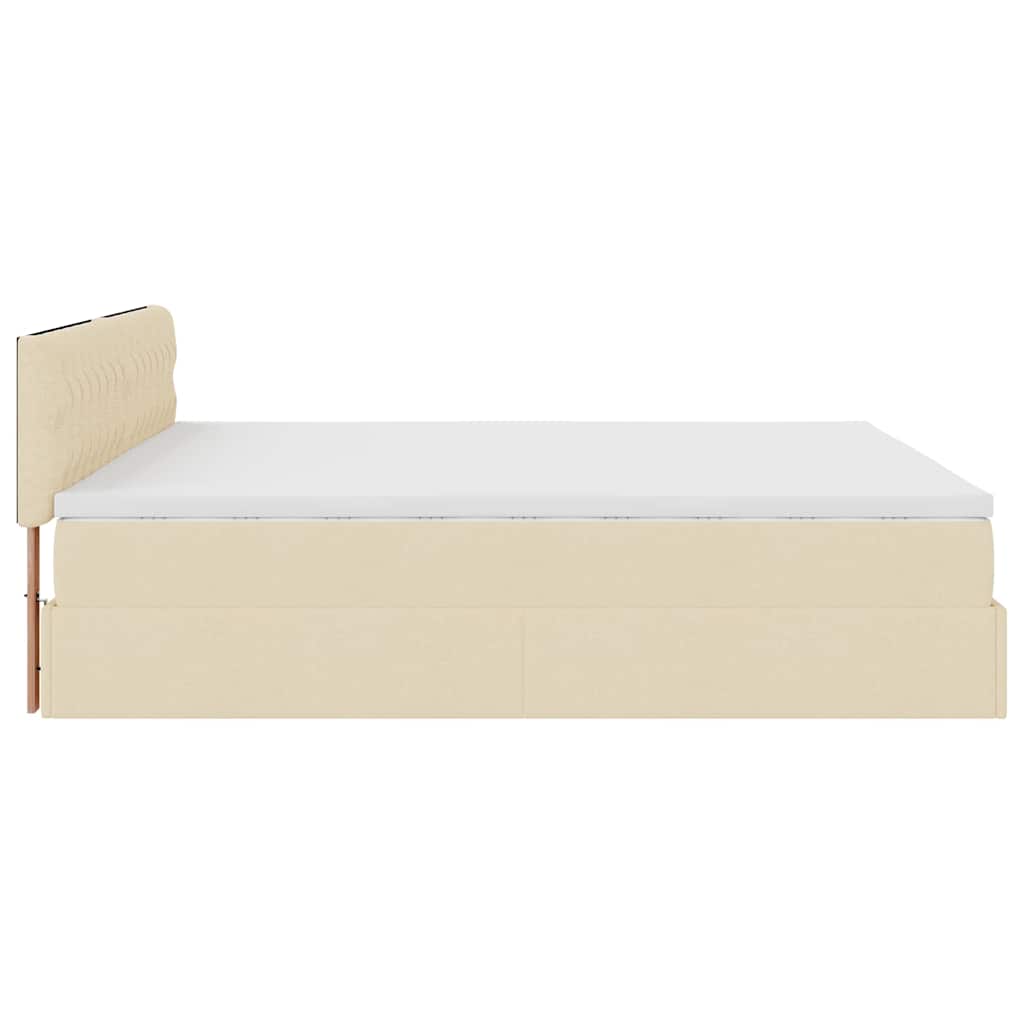 Struttura Letto Pouf con Materasso Crema 160x200 cm in Tessuto - homemem39