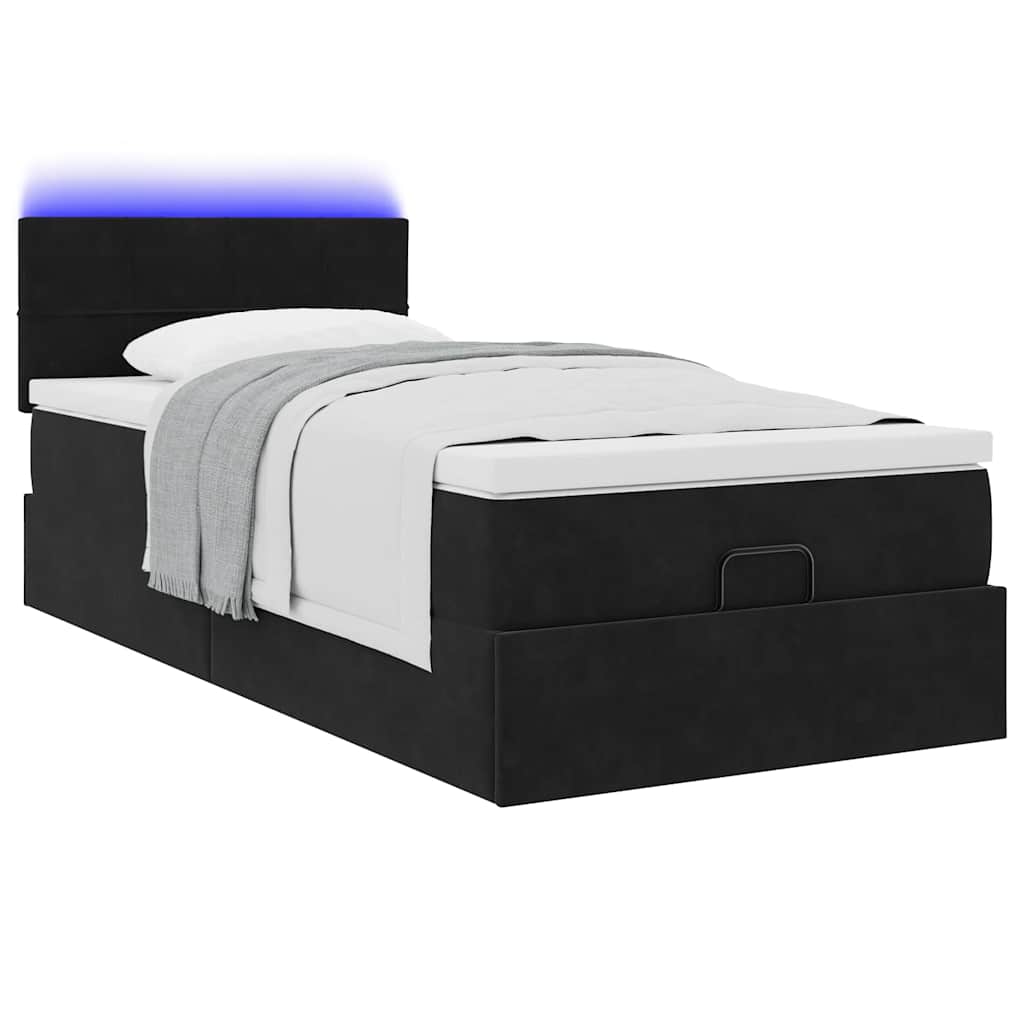 Struttura Letto Pouf con Materasso Nero 100x200 cm Velluto