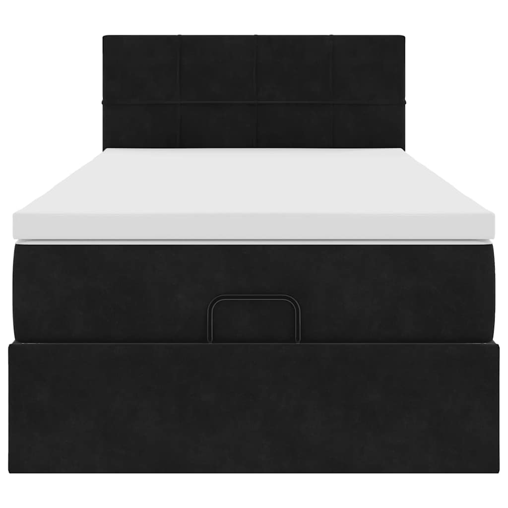 Struttura Letto Pouf con Materasso Nero 100x200 cm Velluto